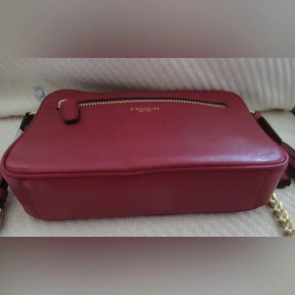 Coach Burgundy Leather Crossbody Bag with Gold Chain